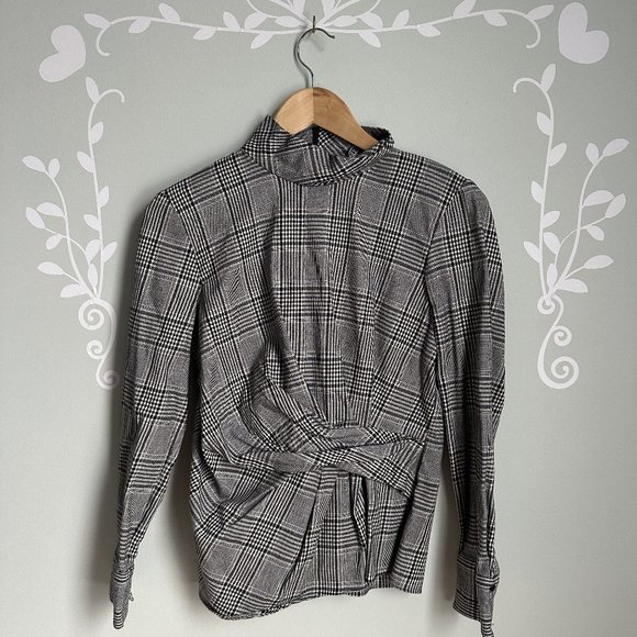 Plaid Zara Houndstooth Wrap Blouse - Picture 1 of 8